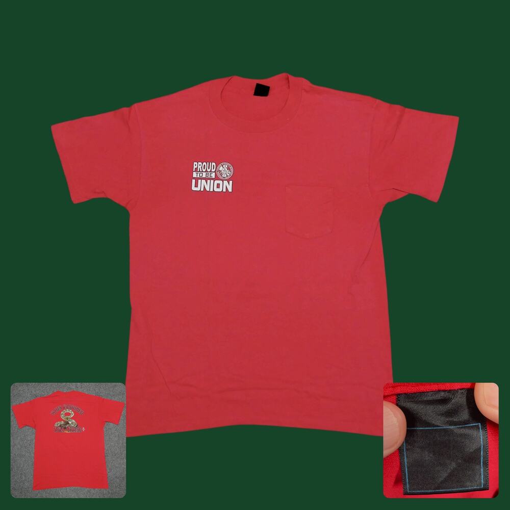 Vtg 90s Union Originals Rattlesnake Pocket Tee Red 2XL